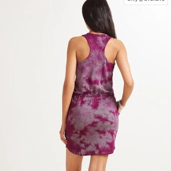 2 for $26 Sundry for Evereve Weekender Drawstring Waist Dress Purple Tie Dye LG - Picture 3 of 9